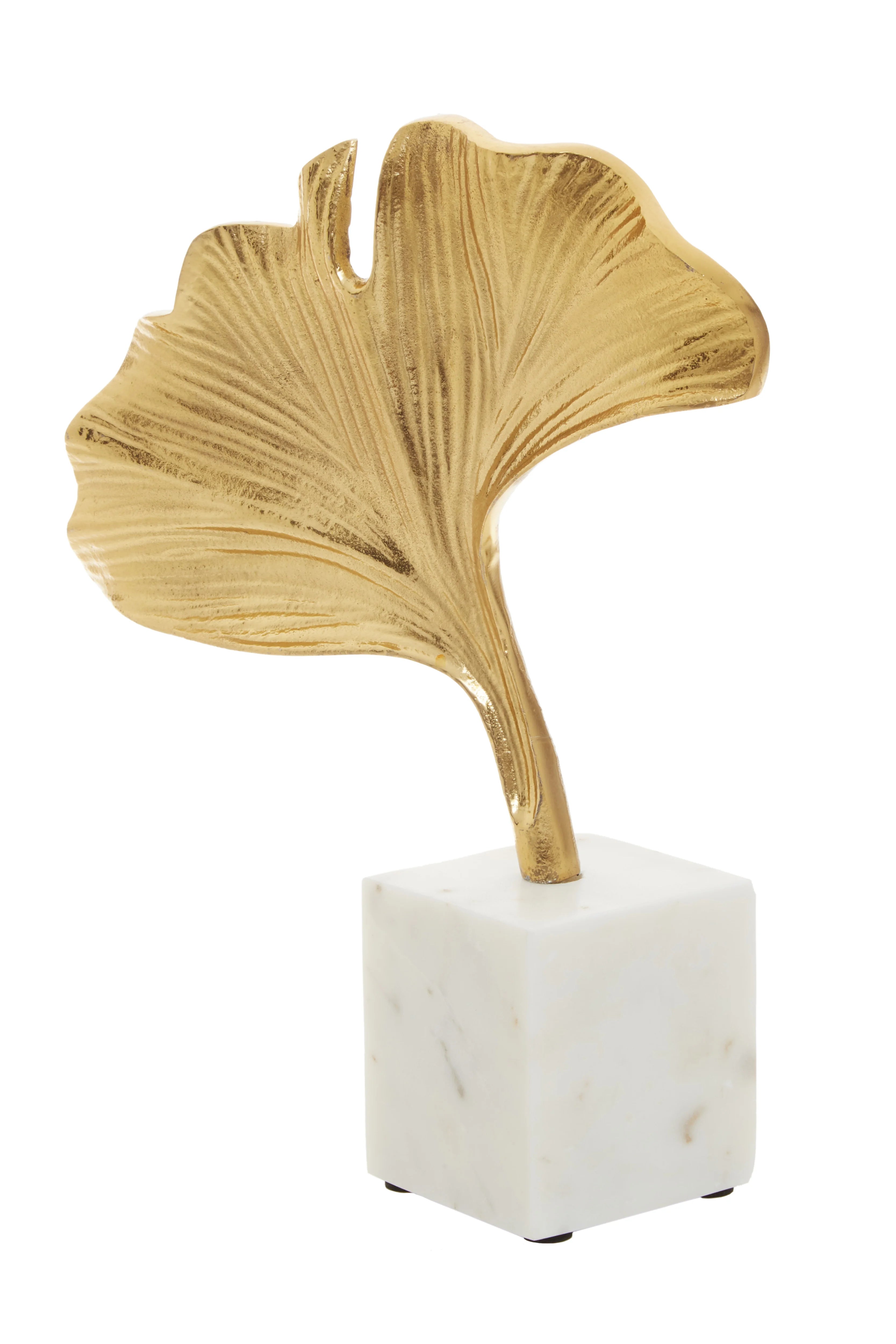 Cleo Gold Ginkgo Leaf Sculpture on White Marble Base